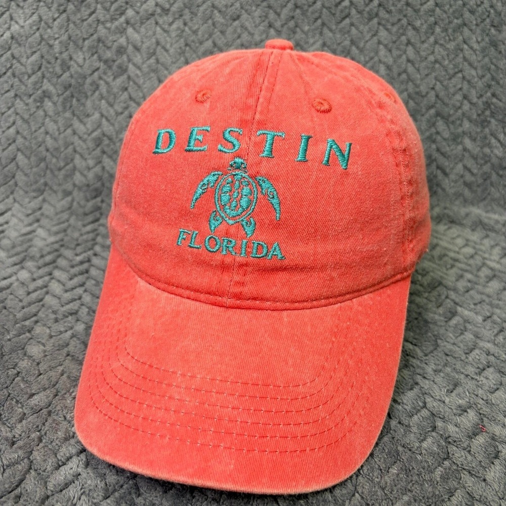 EST Destin Florida Sea Turtle Baseball Cap Coral Pink Teal Embroidered Hat
